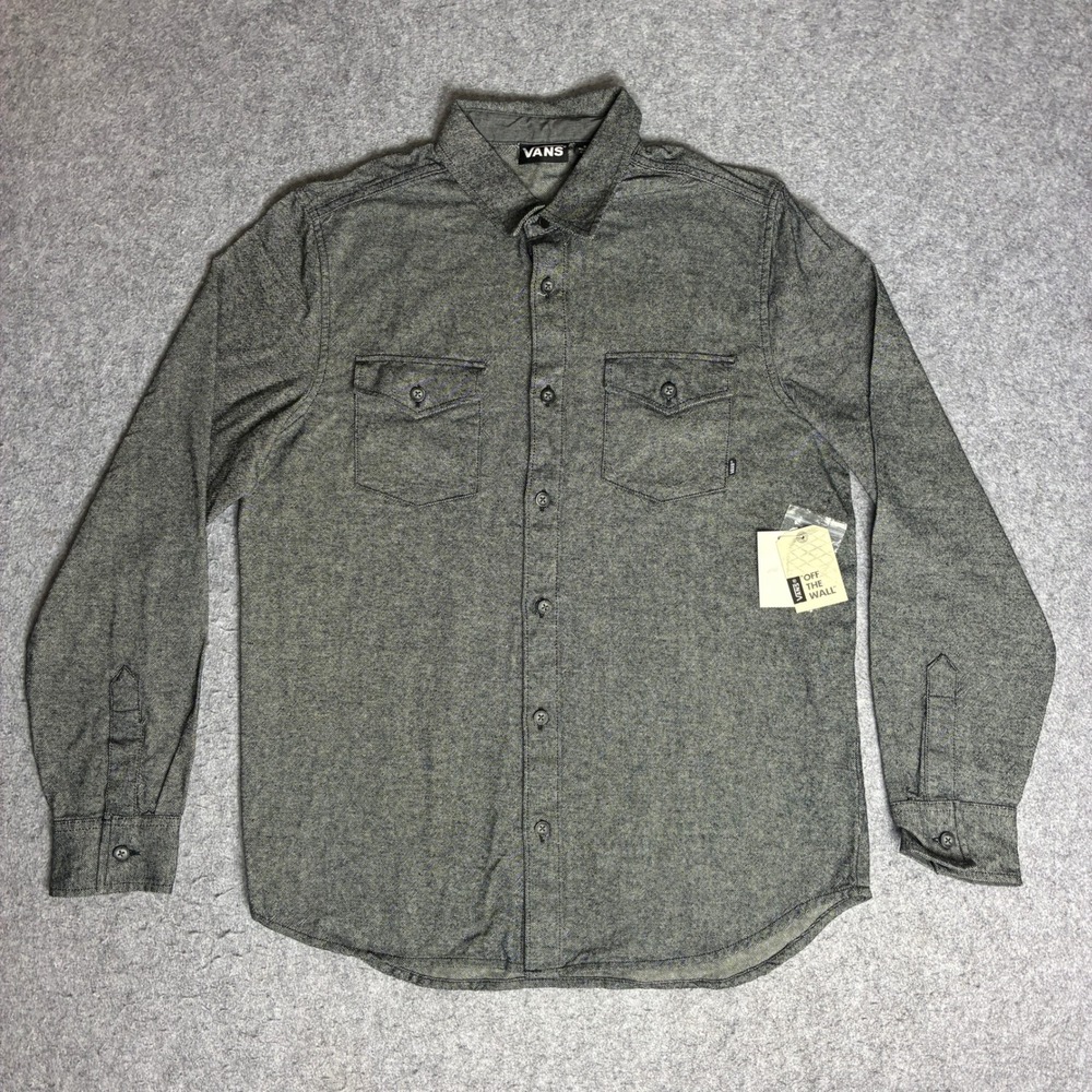Vans Mens Size S Bridjers Button Down Over Shirt Gray Long Sleeve Cotton Casual